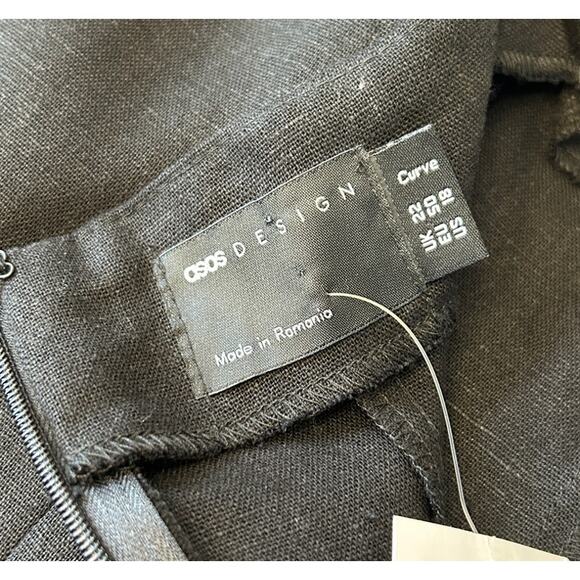 ASOS Design Women's Fit & Flare Mini Dress Sz 18 Black Linen Blend Party NWT - Picture 8 of 9